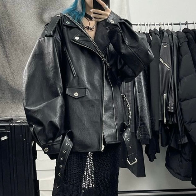 【Taéf】オーバーサイズ ライダースジャケット mry001508