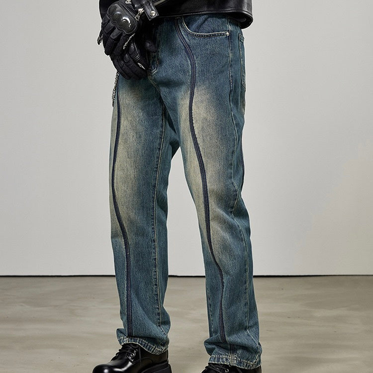 アメリカン 韓国ストリート 韓国カジュアル レトロ ヴィンテージ デニムパンツ mry001343