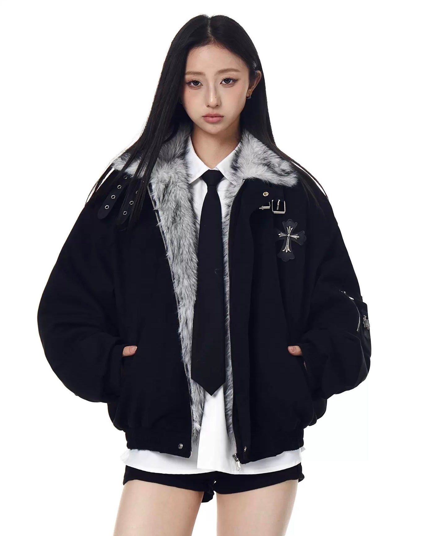 Cross Fur Bomber Jacket mry002017