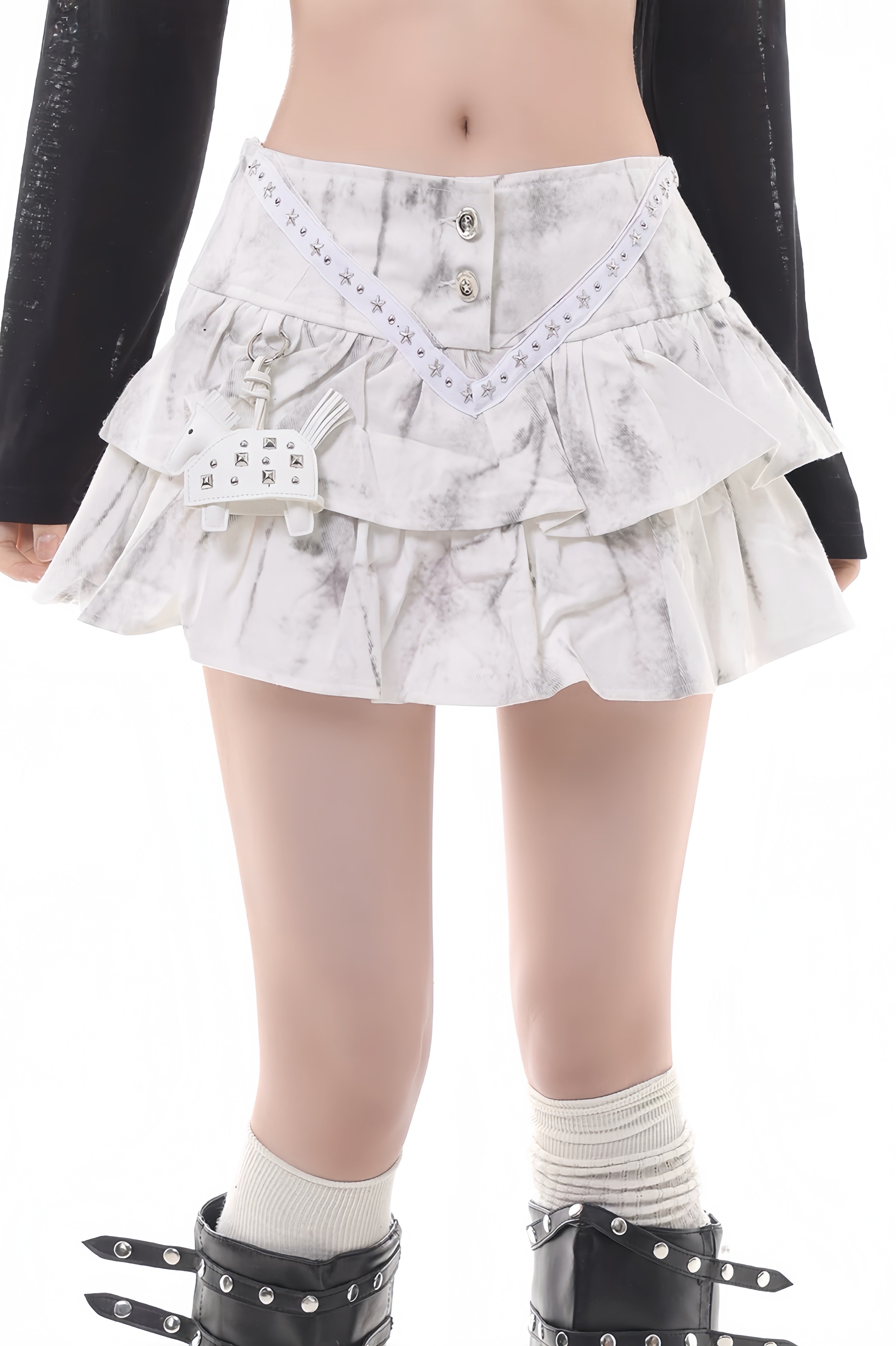 【ボトムス】スタッズティアードフリルミニスカート mry002364