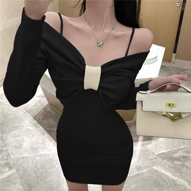 ビッグリボン デザイン ニット ワンピース mry000167