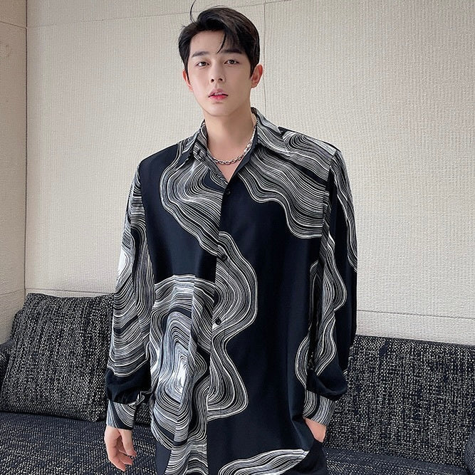 マーブルプリント ドレープシャツ mry000373