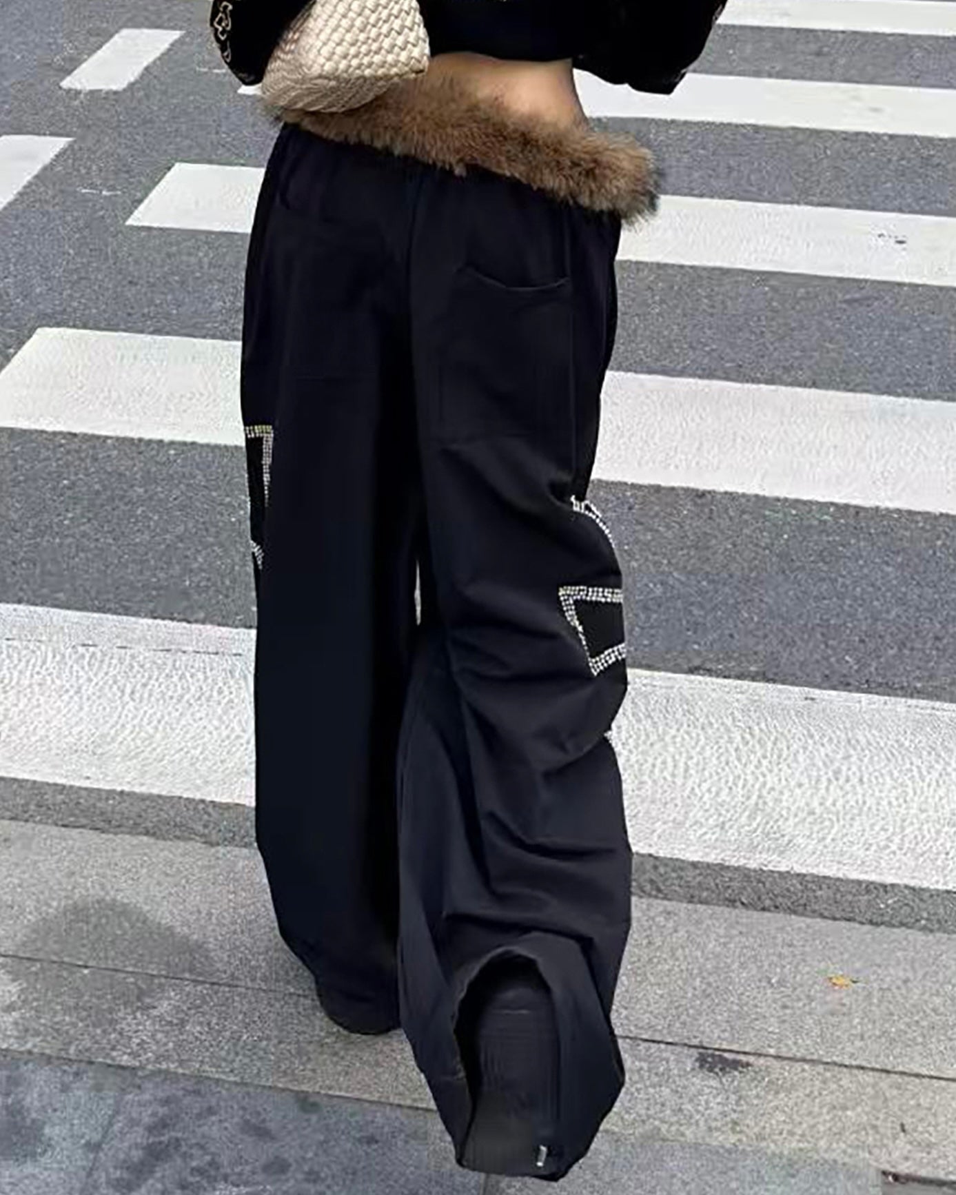 【YURU:FIT】Faux Fur Waist Wide-Leg Pants mry001879