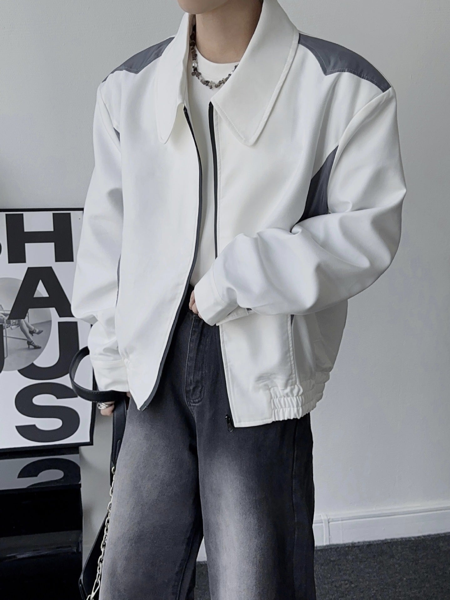 2カラー展開 韓国ストリート 韓国カジュアル シンプル モノトーン ジャケット mry001327