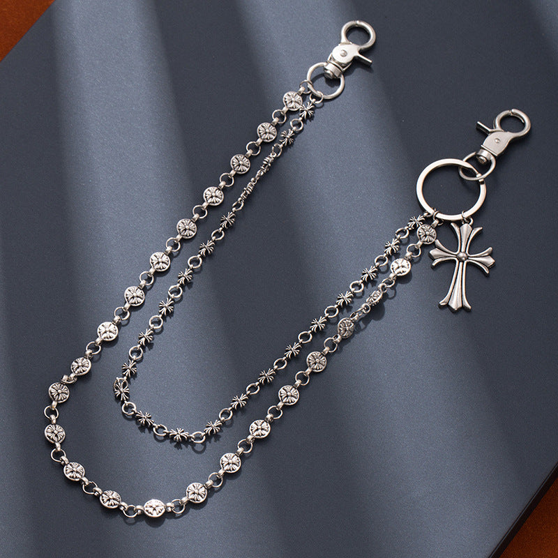 『評価★4.8以上/デニムと相性抜群』Cross Pendant Layered Silver Wallet Chain mry001925