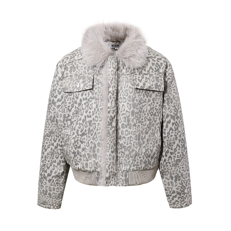Leopard Faux Fur Trim Jacket mry002082