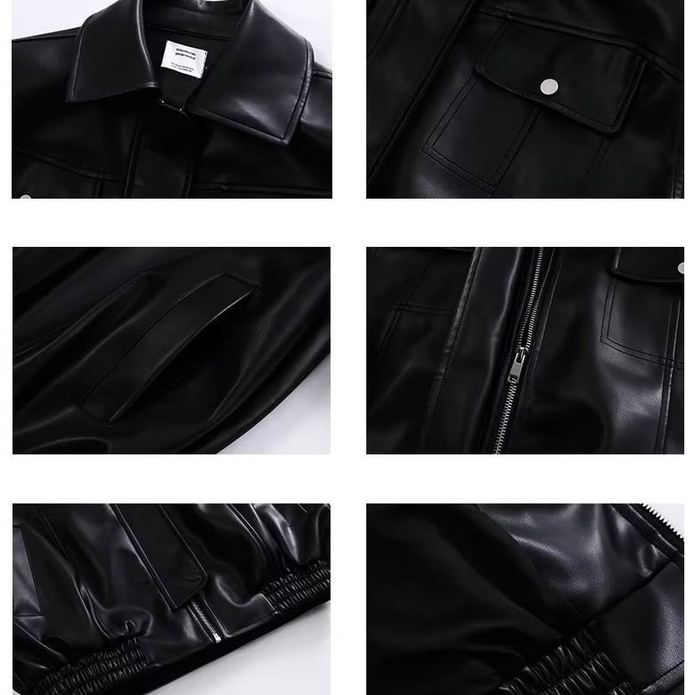 韓国ストリート 韓国カジュアル シンプル ジップアップ レザージャケット mry001256