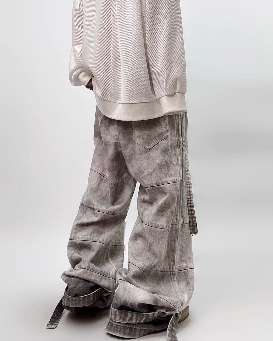 Unisex Distressed Wide-Leg Denim Pants mry001806