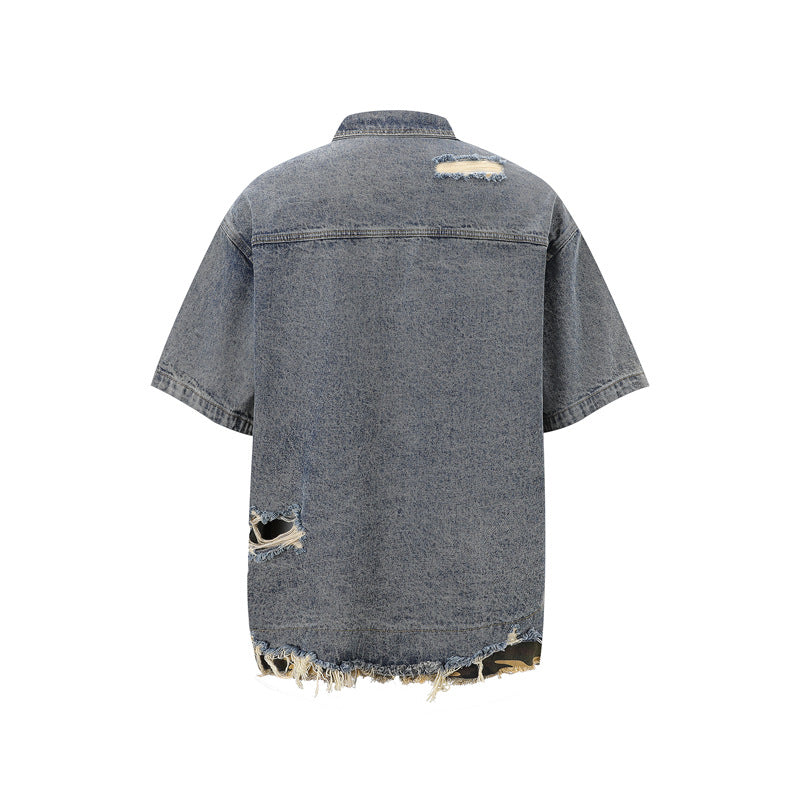 【2color / Set-Up】Camo Fade Distressed Denim Set-Up mry001757