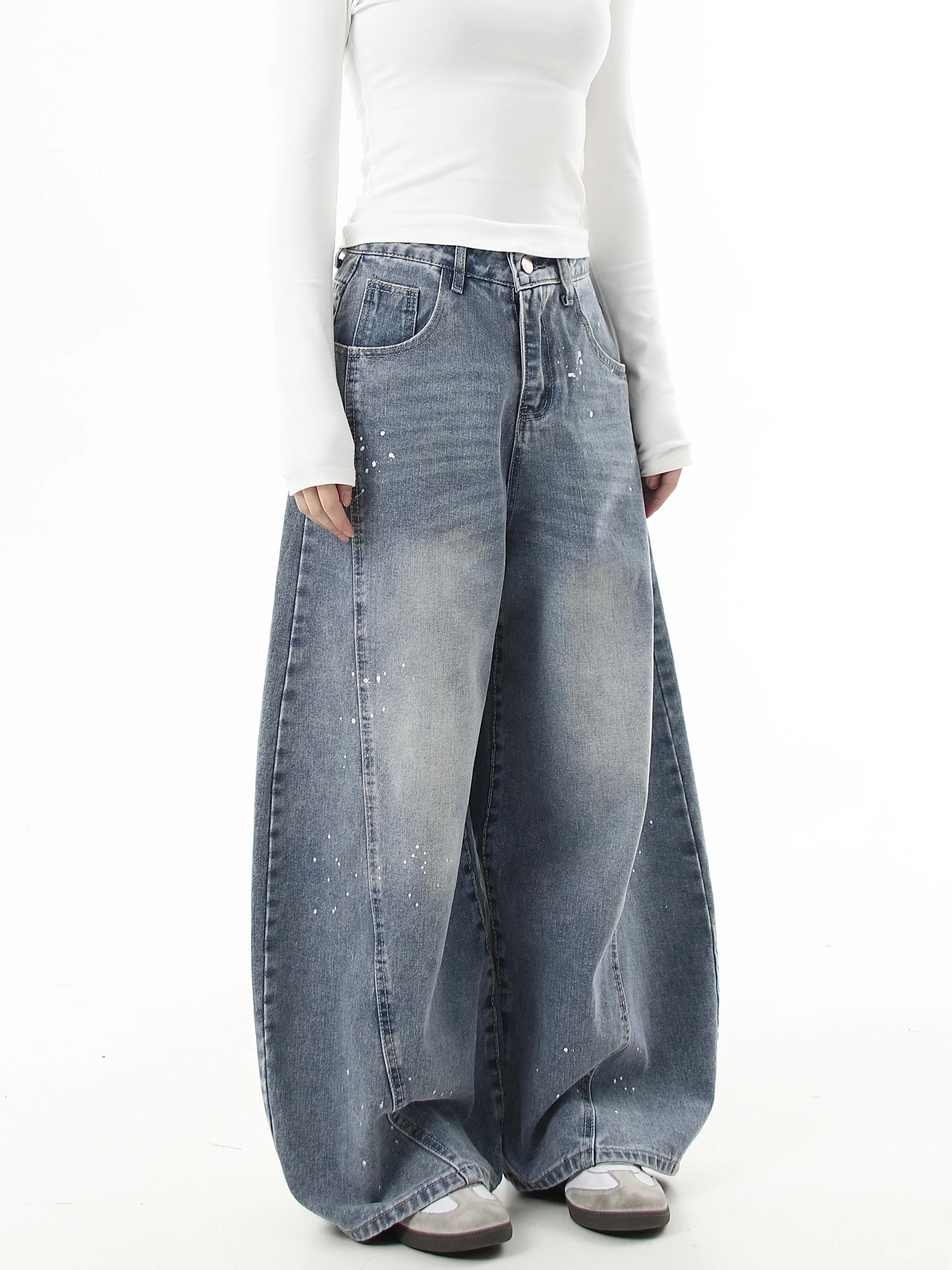 『評価★4.8以上/人気急上昇中💬💥』【COVER:FIT】2color Splatter Wash Balloon Denim Pants mry001753