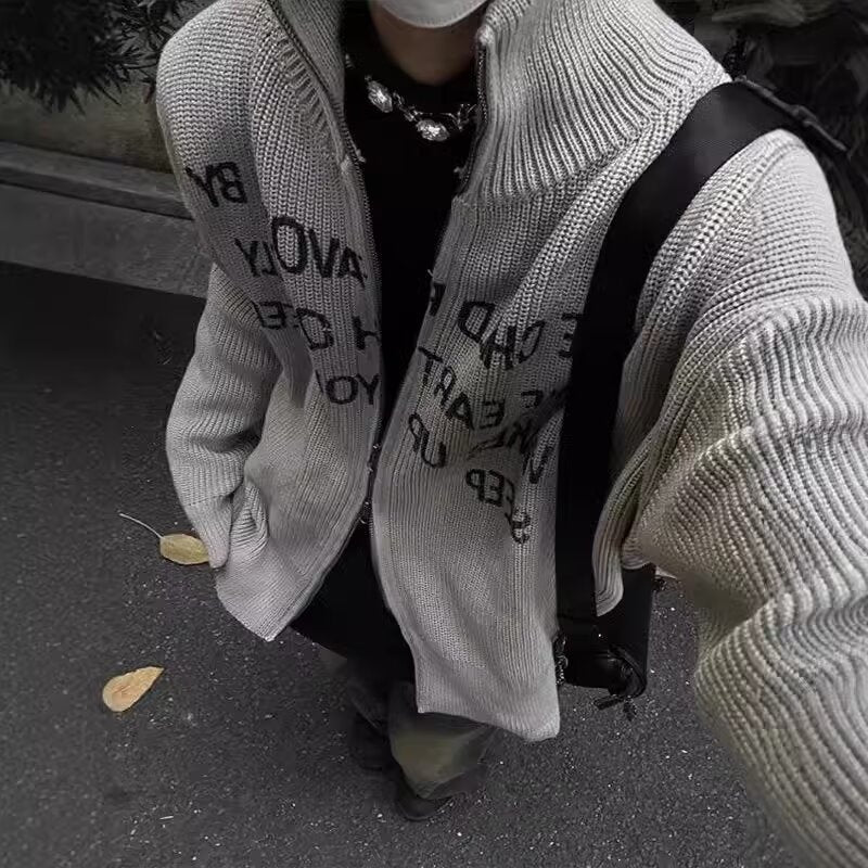 【2color】Lettering High Neck Knit Jacket mry001830