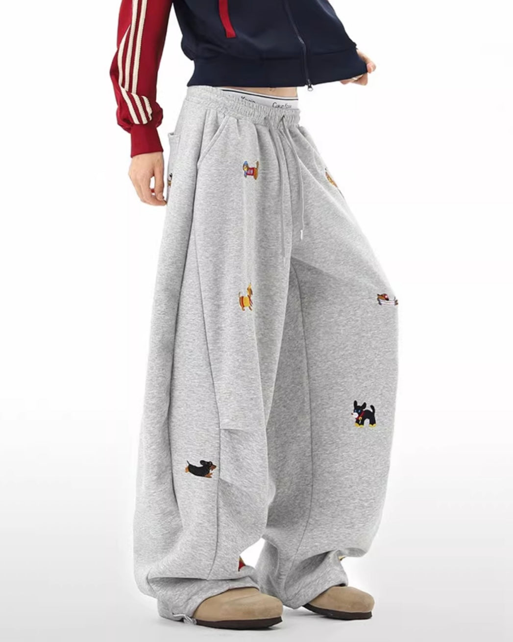 【YURU:FIT】Cartoon Dog Loose Fit Pants mry001880