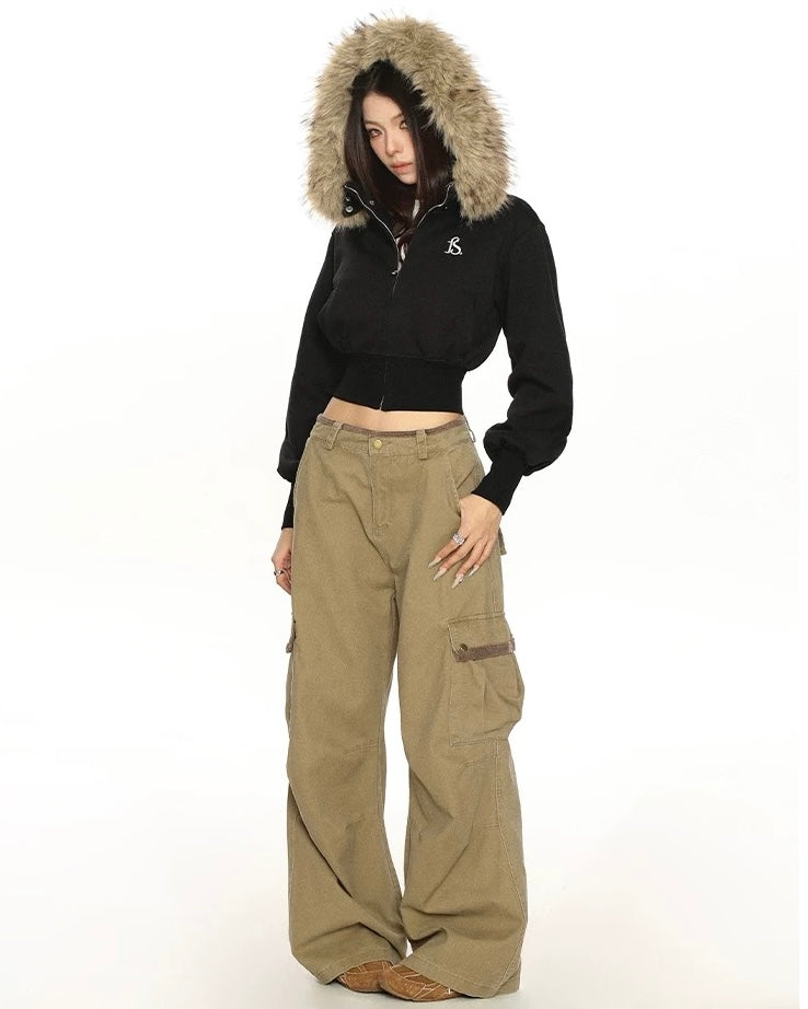 Fur Trim Cropped Jacket mry002069