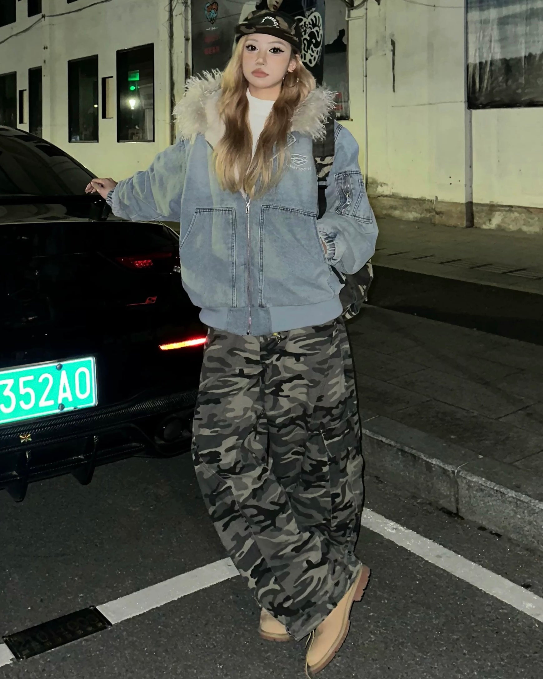 Fur Denim Hoodie Jacket mry002012