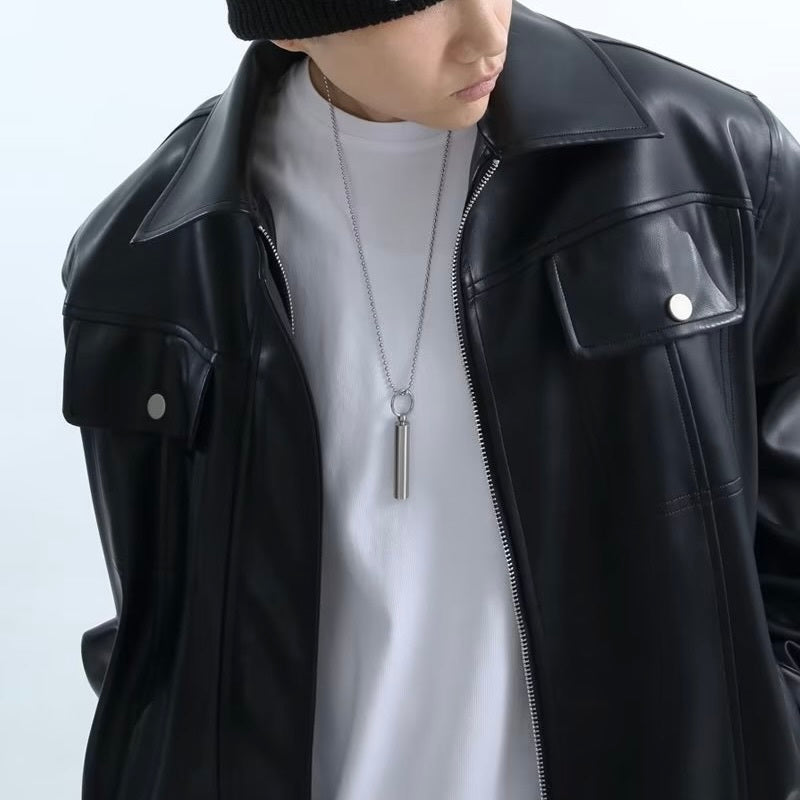 韓国ストリート 韓国カジュアル シンプル ジップアップ レザージャケット mry001256