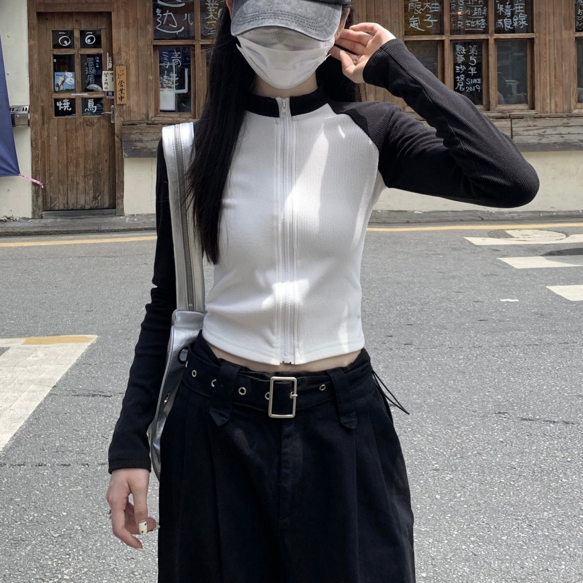 2カラー展開 韓国デザイン 韓国ストリート 韓国カジュアル スポーティ ジップアップトップス mry001194