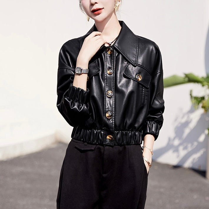 【Plaisir】2カラー展開 アメリカン 韓国カジュアル 韓国デザイン ショート丈 レザージャケット mry001135