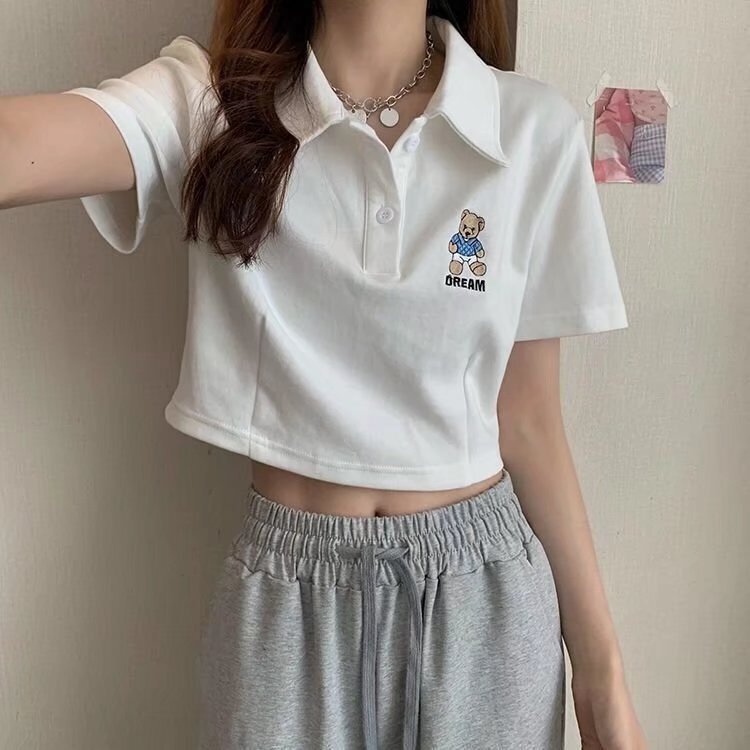 ショート丈 クマちゃん ワンポイント シャツ オールマッチ mry000661