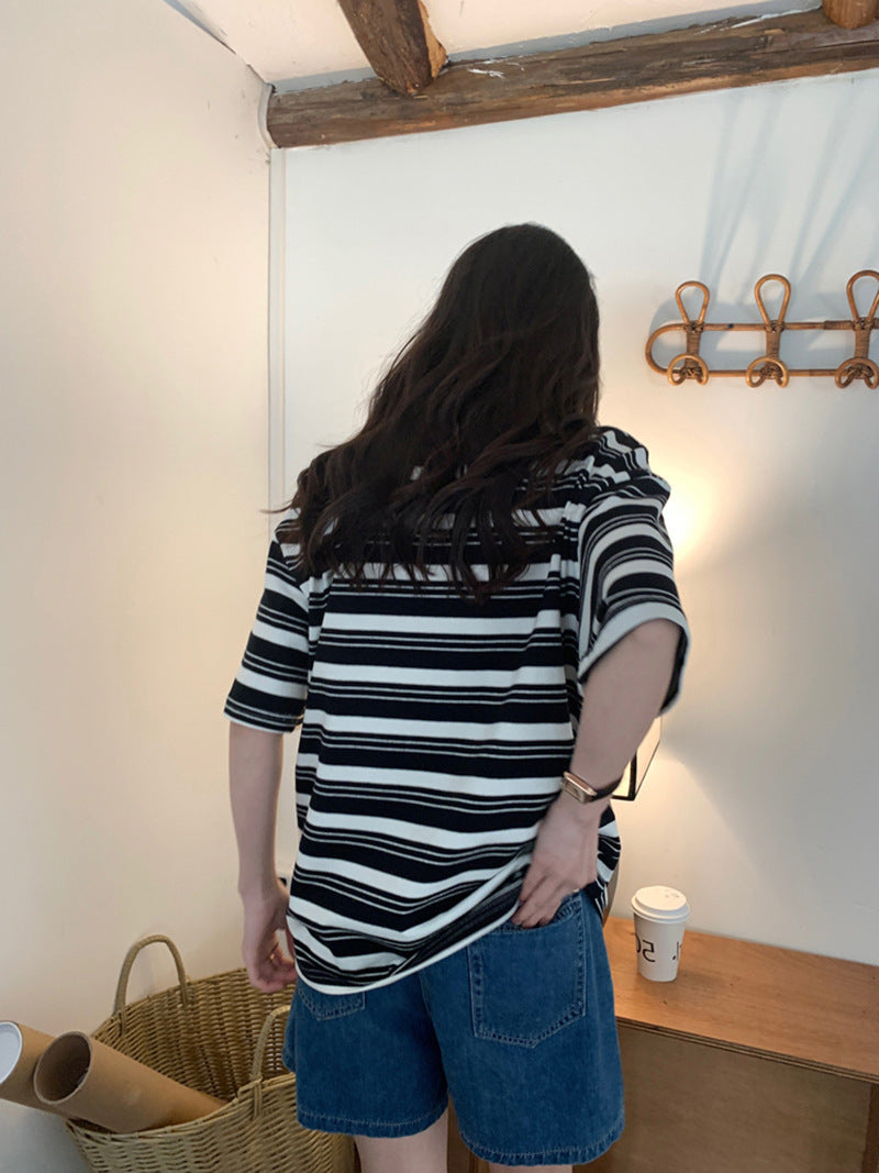 【送料無料】2カラー展開 クマちゃん ワンポイント ボーダー Tシャツ mry000651