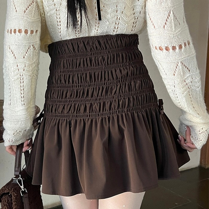 2カラー展開 韓国カジュアル 韓国デザイン シャーリング リボン ミニスカート mry001093