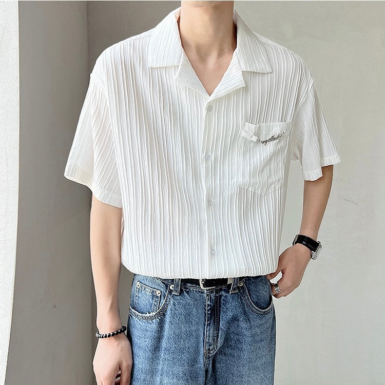 【送料無料】2カラー展開 2023SS チェーン ロゴ ストライプ シャツ 韓国カジュアル mry000886