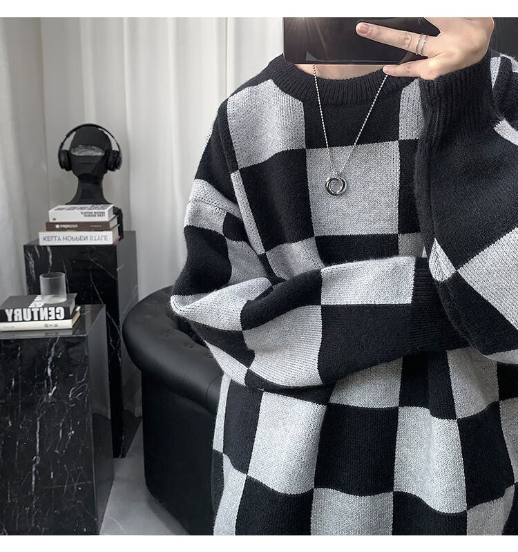 チェック柄ルーズ セーター mry000508