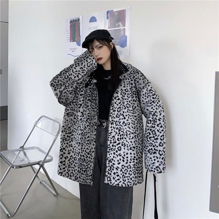 ベルト付き リバーシブルアウター 豹柄ジャケット mry000436