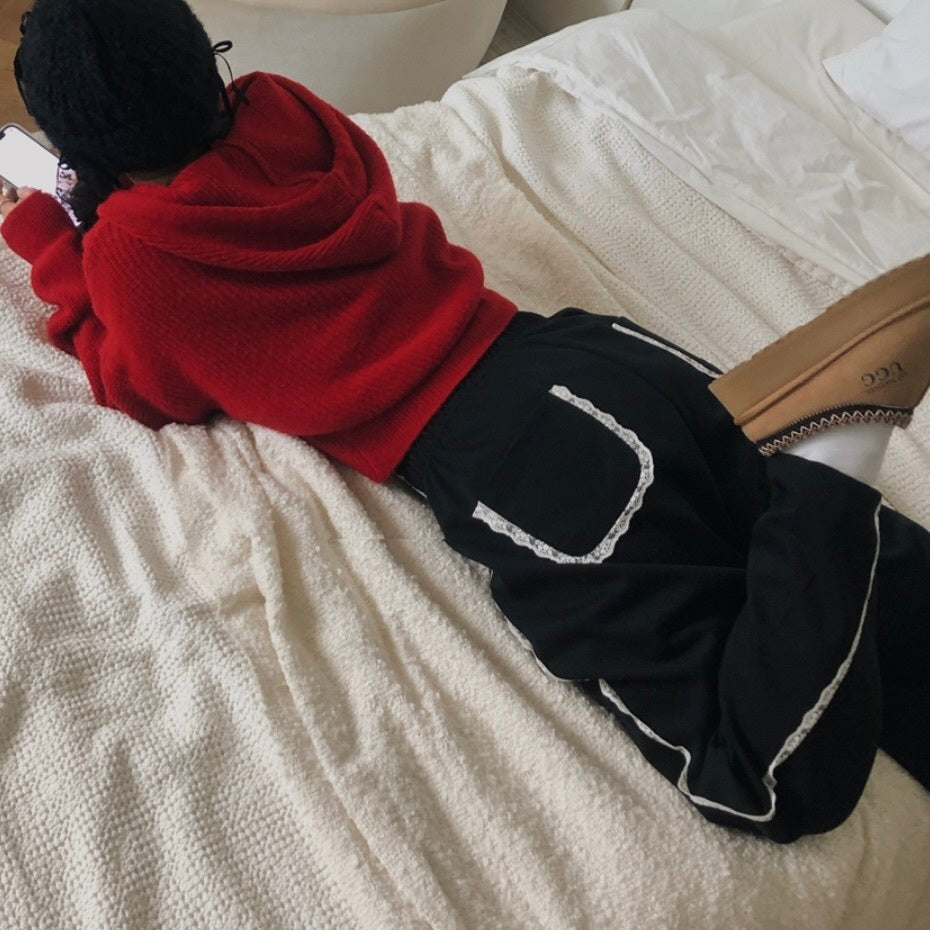 【Carina】2カラー展開 韓国デザイン 韓国ストリート リラックスフィット レース ワイドパンツ mry001198