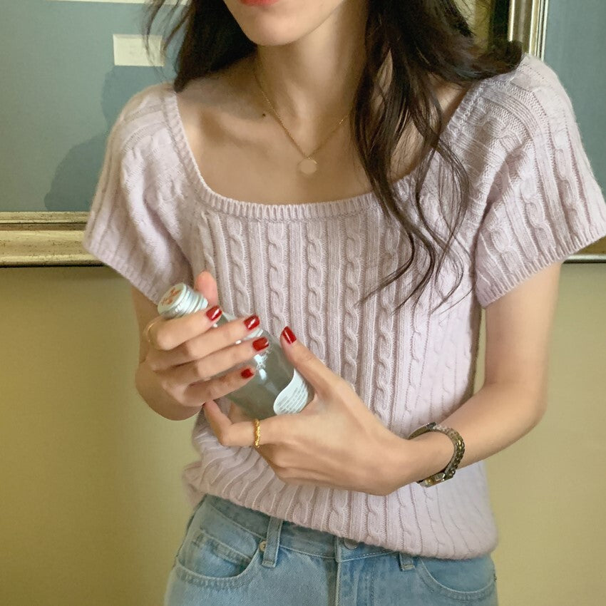 【送料無料】2カラー展開 スリムフィット 半袖 ニット Tシャツmry000636