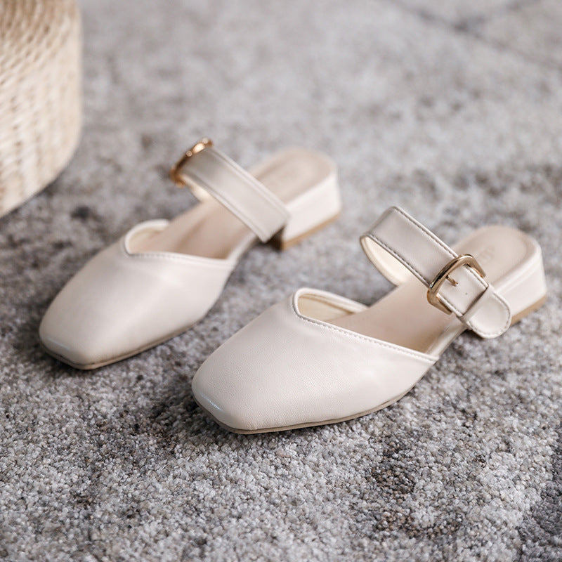 スクエアトゥ ミッドヒールサンダル mry000412