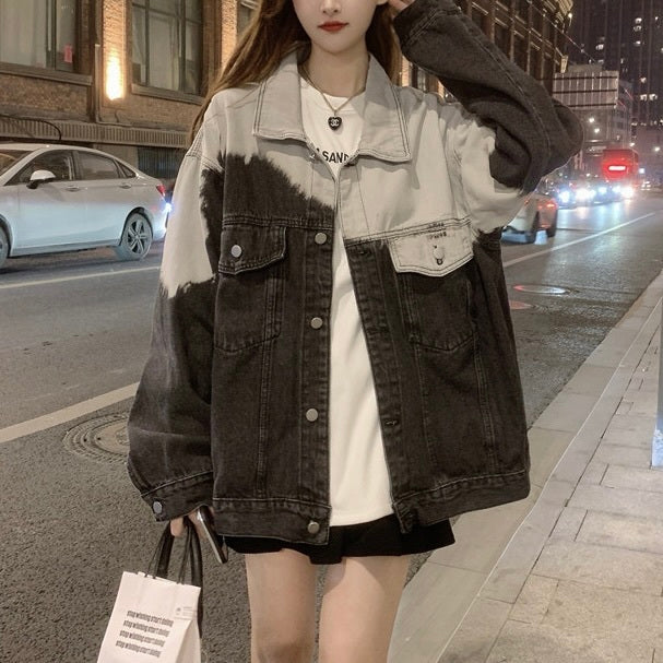 【Black Mamba】韓国ストリート 韓国デザイン デニム生地 バイカラー ジャケット mry001201