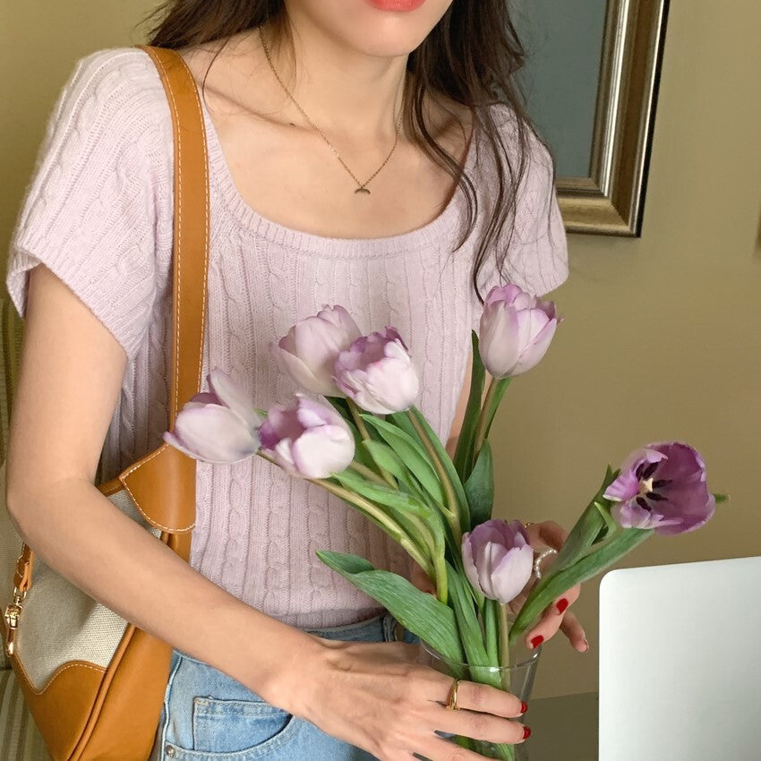 【送料無料】2カラー展開 スリムフィット 半袖 ニット Tシャツmry000636