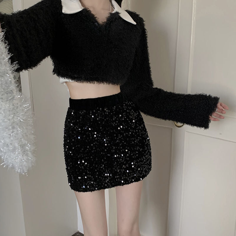 2カラー展開 スパンコール スカート 韓国カジュアル 韓国ガーリー mry000981