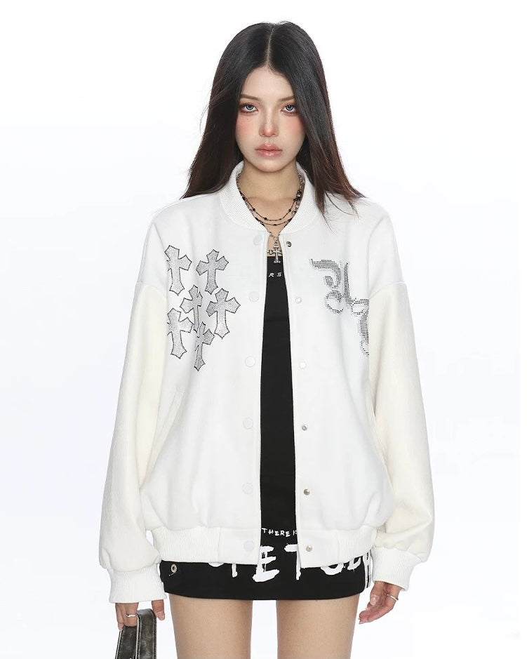 Cross Rhinestone Varsity Jacket mry002014