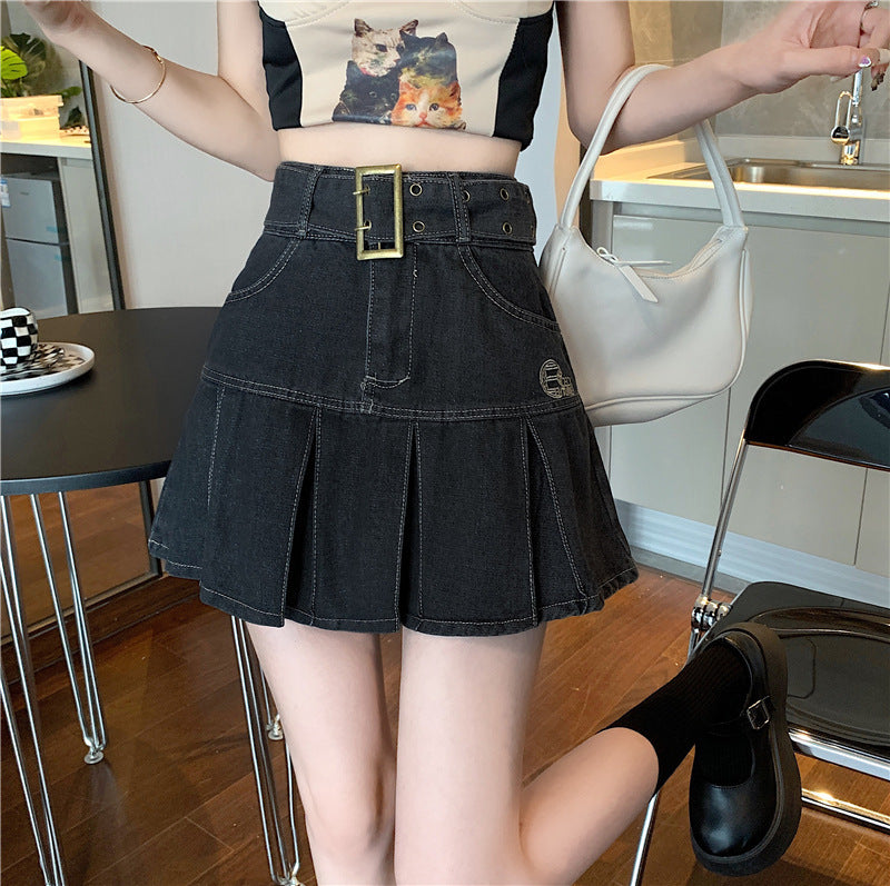 【送料無料】サマーレトロ デニム ショートスカート ハイウエスト ガーリー スカート mry000677
