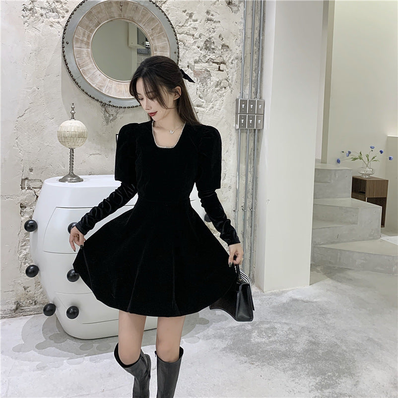 ブラック ベロア パフスリーブワンピース mry000456