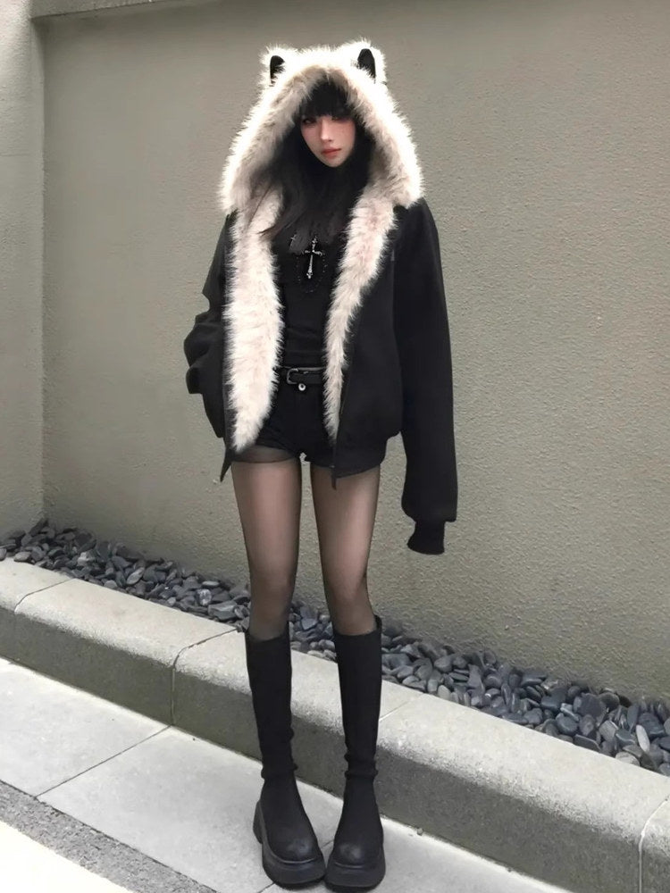 Faux Fur Hood Jacket mry002027