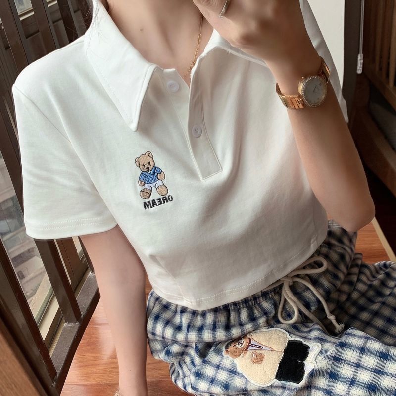 ショート丈 クマちゃん ワンポイント シャツ オールマッチ mry000661