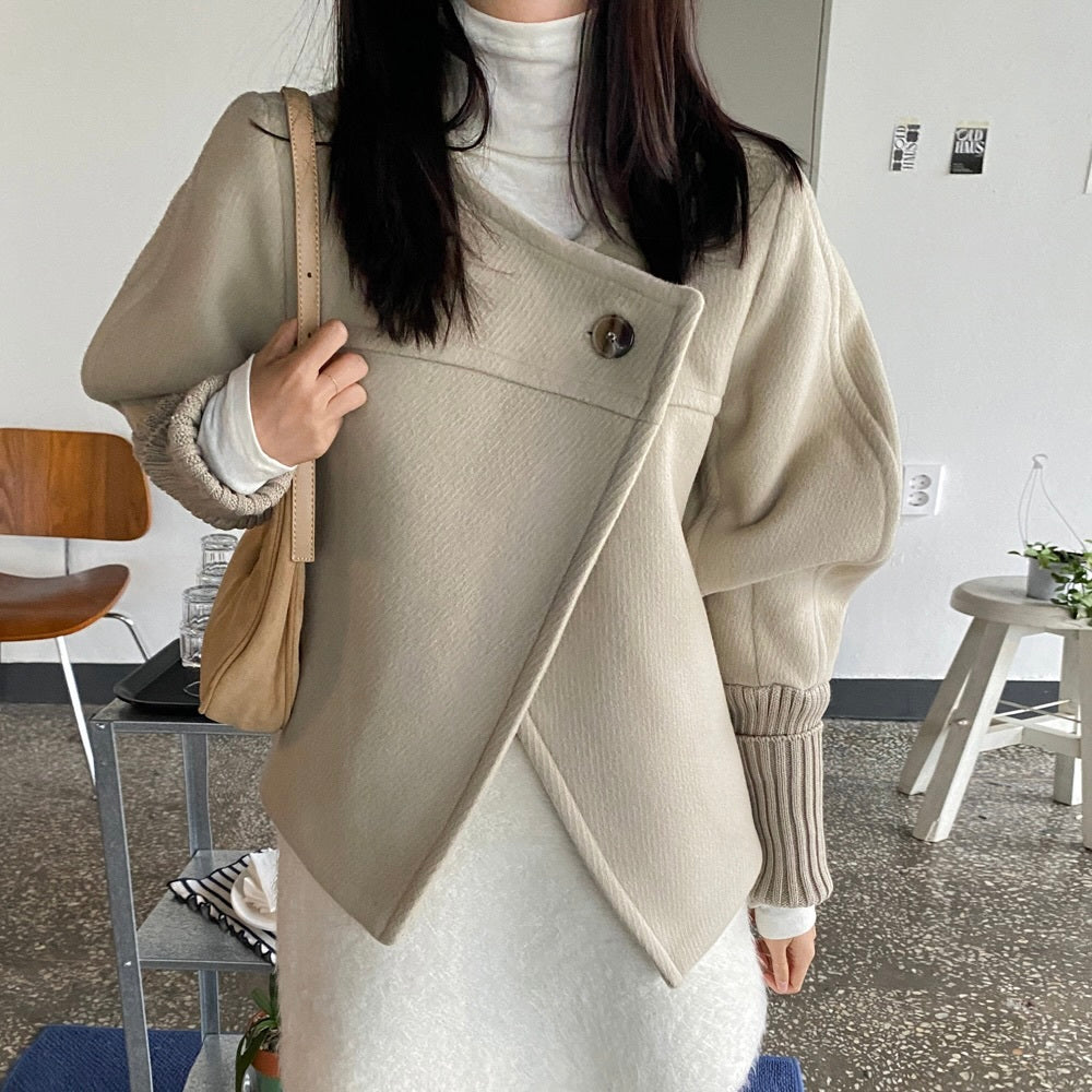 【Plaisir】2カラー展開 アシンメトリー ショートコート mry001496