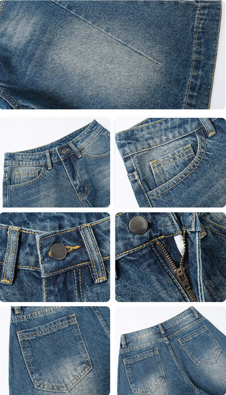 Retro Washed Wide-Leg Denim Shorts mry001752