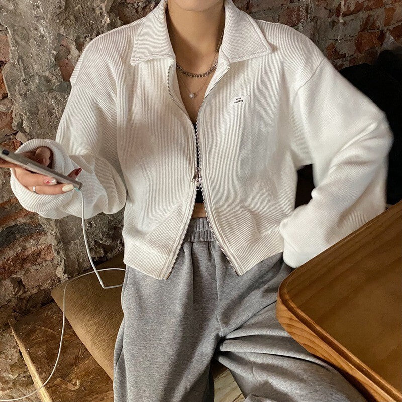 ジッパー ショート ワッフルカーディガン mry000066