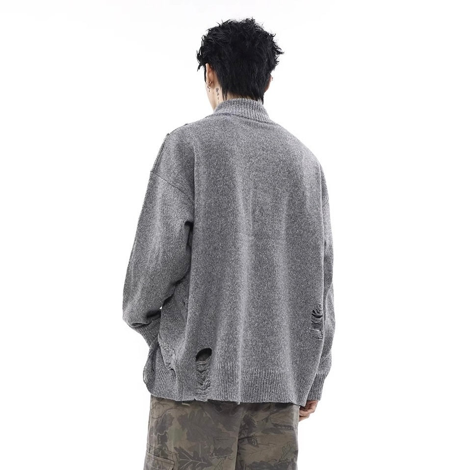 【2color】Metal Damage Zip Knit mry001597