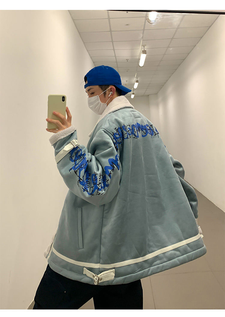 2カラー展開 韓国ストリート 韓国カジュアル トレンド バックプリント ハイネック ムートンジャケット mry001253