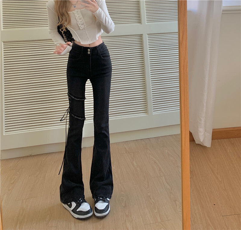 【送料無料】春デニムパンツ 2カラー 韓国カジュアル 韓国ストリート 韓国ガーリー 2023トレンド mry000575