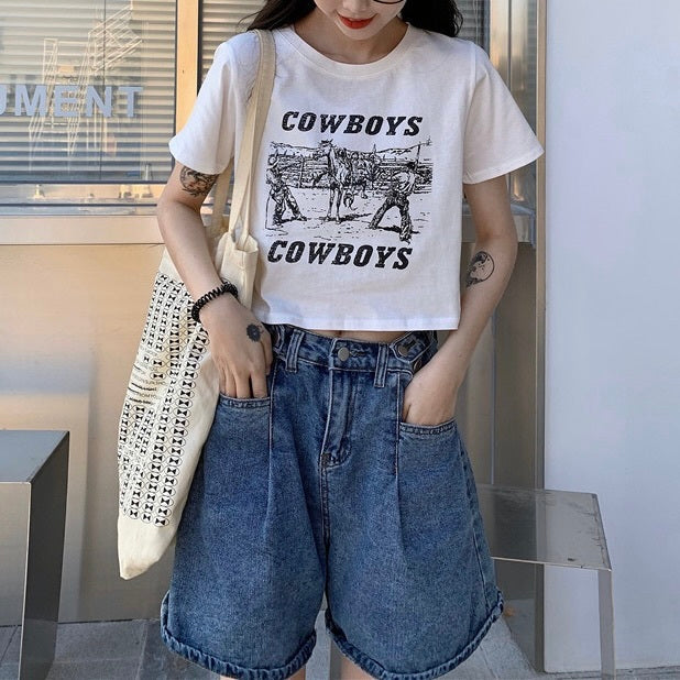 レトロプリント デザインガール スリム半袖Tシャツ mry000089