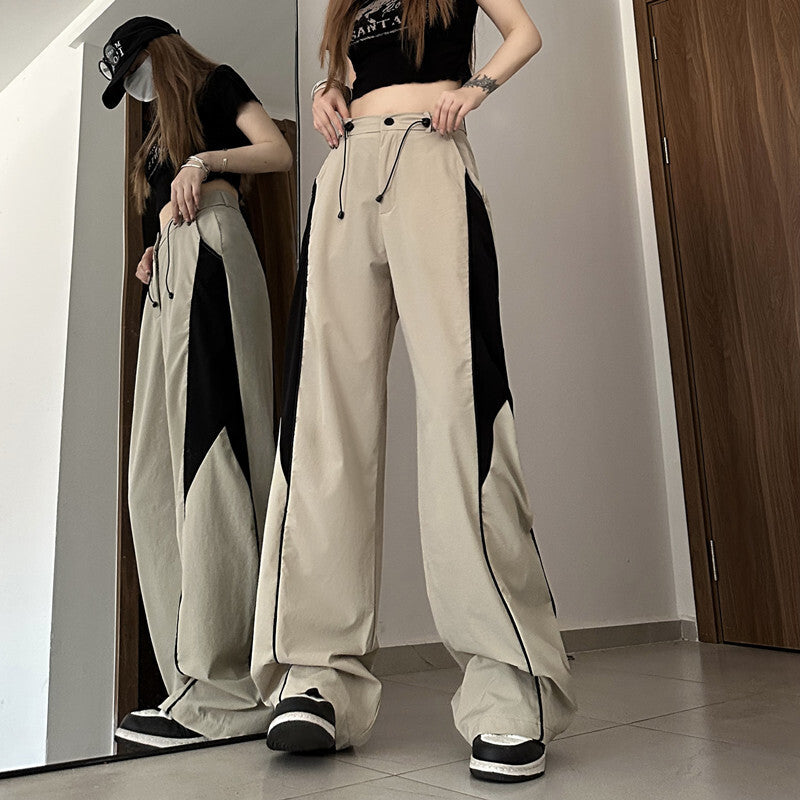 2カラー展開 2023SS カラーブロッキング デザイン アメリカン レトロ ワイドレッグパンツ ユニセックス 韓国ストリート韓国カジュアル mry000910