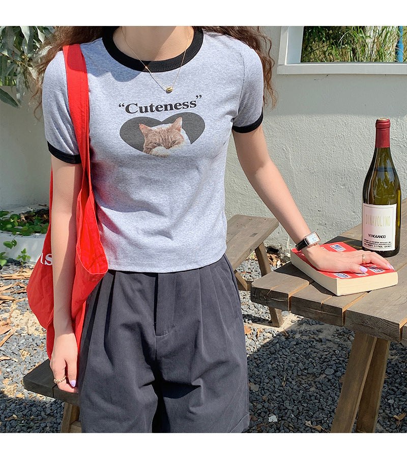 キャットプリント 半袖 Tシャツ mry000014