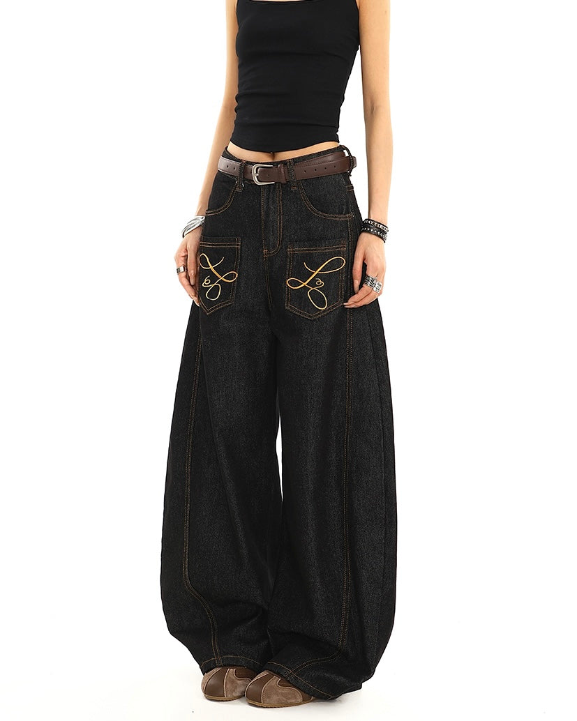 【COVER:FIT】 Embroidered Wide-Leg Denim Pants mry001862