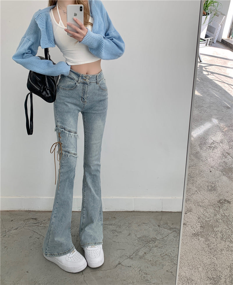 【送料無料】春デニムパンツ 2カラー 韓国カジュアル 韓国ストリート 韓国ガーリー 2023トレンド mry000575