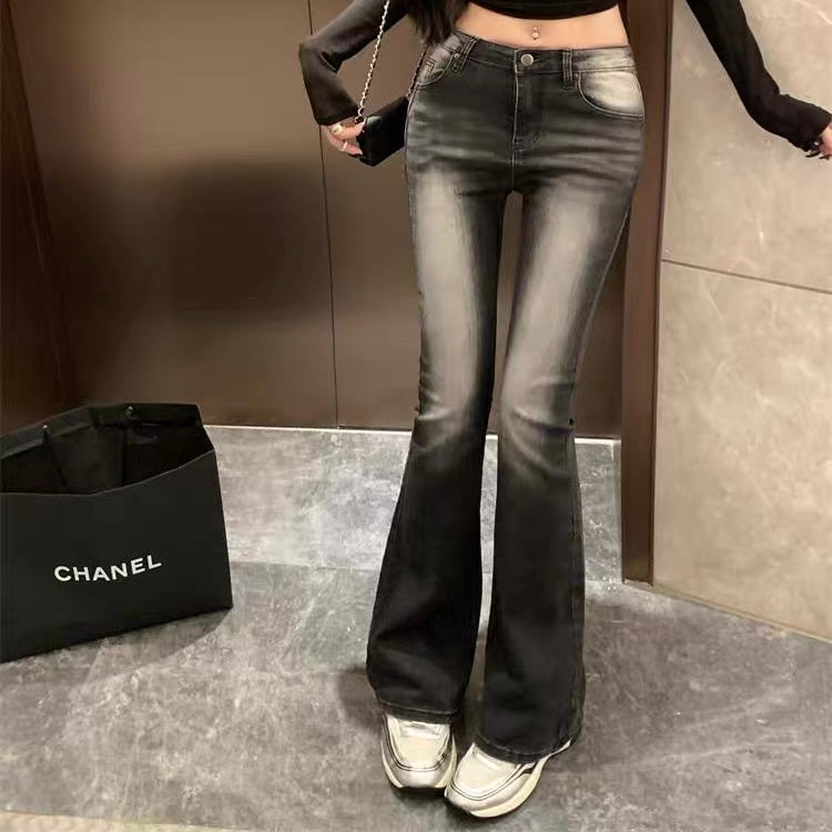 【Chéri】骨盤パッド入りグラデーションフレアデニムパンツ mry001485